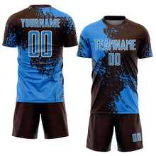 Load image into Gallery viewer, Custom Brown Powder Blue-Cream Abstract Brush Stroke Sports Sublimation Soccer Uniform Jersey