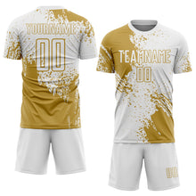 Загрузить изображение в средство просмотра галереи, Custom White Old Gold Abstract Brush Stroke Sports Sublimation Soccer Uniform Jersey