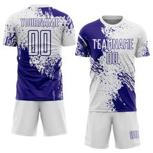 Загрузить изображение в средство просмотра галереи, Custom White Dark Purple Abstract Brush Stroke Sports Sublimation Soccer Uniform Jersey