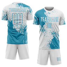 Загрузить изображение в средство просмотра галереи, Custom White Panther Blue Abstract Brush Stroke Sports Sublimation Soccer Uniform Jersey