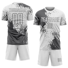 Загрузить изображение в средство просмотра галереи, Custom White Steel Gray Abstract Brush Stroke Sports Sublimation Soccer Uniform Jersey