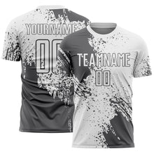 Загрузить изображение в средство просмотра галереи, Custom White Steel Gray Abstract Brush Stroke Sports Sublimation Soccer Uniform Jersey