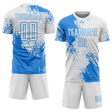 Загрузить изображение в средство просмотра галереи, Custom White Powder Blue Abstract Brush Stroke Sports Sublimation Soccer Uniform Jersey