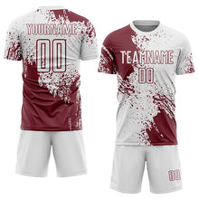 Загрузить изображение в средство просмотра галереи, Custom White Burgundy Abstract Brush Stroke Sports Sublimation Soccer Uniform Jersey
