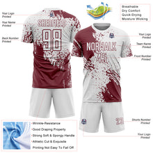 Загрузить изображение в средство просмотра галереи, Custom White Burgundy Abstract Brush Stroke Sports Sublimation Soccer Uniform Jersey