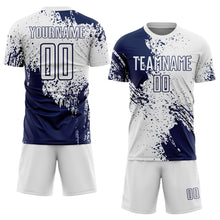 Загрузить изображение в средство просмотра галереи, Custom White Navy Abstract Brush Stroke Sports Sublimation Soccer Uniform Jersey