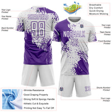 Загрузить изображение в средство просмотра галереи, Custom White Purple Abstract Brush Stroke Sports Sublimation Soccer Uniform Jersey
