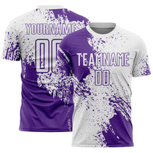 Загрузить изображение в средство просмотра галереи, Custom White Purple Abstract Brush Stroke Sports Sublimation Soccer Uniform Jersey