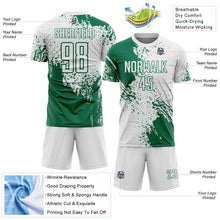 Загрузить изображение в средство просмотра галереи, Custom White Kelly Green Abstract Brush Stroke Sports Sublimation Soccer Uniform Jersey