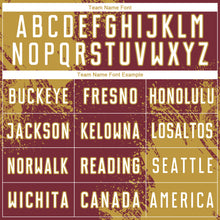 Загрузить изображение в средство просмотра галереи, Custom Burgundy White-Old Gold Abstract Brush Stroke Sports Sublimation Soccer Uniform Jersey