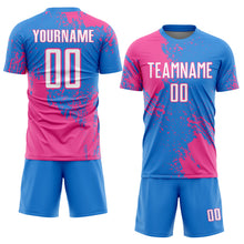 Загрузить изображение в средство просмотра галереи, Custom Powder Blue White-Pink Abstract Brush Stroke Sports Sublimation Soccer Uniform Jersey