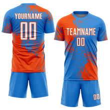 Загрузить изображение в средство просмотра галереи, Custom Powder Blue White-Orange Abstract Brush Stroke Sports Sublimation Soccer Uniform Jersey
