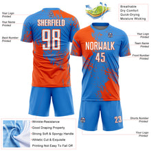 Загрузить изображение в средство просмотра галереи, Custom Powder Blue White-Orange Abstract Brush Stroke Sports Sublimation Soccer Uniform Jersey