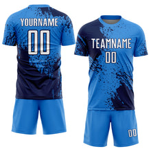 Загрузить изображение в средство просмотра галереи, Custom Powder Blue White-Navy Abstract Brush Stroke Sports Sublimation Soccer Uniform Jersey