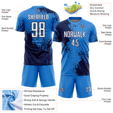 Загрузить изображение в средство просмотра галереи, Custom Powder Blue White-Navy Abstract Brush Stroke Sports Sublimation Soccer Uniform Jersey