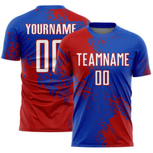 Load image into Gallery viewer, Custom Thunder Blue White-Red Abstract Brush Stroke Sports Sublimation Soccer Uniform Jersey