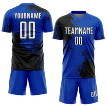 Загрузить изображение в средство просмотра галереи, Custom Thunder Blue White-Black Abstract Brush Stroke Sports Sublimation Soccer Uniform Jersey
