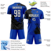 Загрузить изображение в средство просмотра галереи, Custom Thunder Blue White-Black Abstract Brush Stroke Sports Sublimation Soccer Uniform Jersey