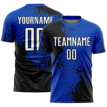 Загрузить изображение в средство просмотра галереи, Custom Thunder Blue White-Black Abstract Brush Stroke Sports Sublimation Soccer Uniform Jersey