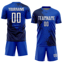 Загрузить изображение в средство просмотра галереи, Custom Thunder Blue White-Navy Abstract Brush Stroke Sports Sublimation Soccer Uniform Jersey