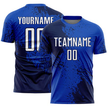 Загрузить изображение в средство просмотра галереи, Custom Thunder Blue White-Navy Abstract Brush Stroke Sports Sublimation Soccer Uniform Jersey