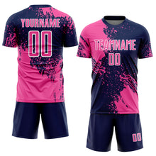 Load image into Gallery viewer, Custom Navy Pink-White Abstract Brush Stroke Sports Sublimation Soccer Uniform Jersey