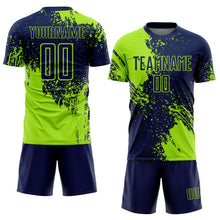 Charger l'image dans la galerie, Custom Navy Neon Green Abstract Brush Stroke Sports Sublimation Soccer Uniform Jersey