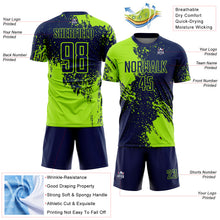 Charger l'image dans la galerie, Custom Navy Neon Green Abstract Brush Stroke Sports Sublimation Soccer Uniform Jersey