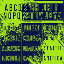 Charger l'image dans la galerie, Custom Navy Neon Green Abstract Brush Stroke Sports Sublimation Soccer Uniform Jersey
