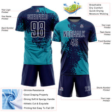 Загрузить изображение в средство просмотра галереи, Custom Navy Teal-White Abstract Brush Stroke Sports Sublimation Soccer Uniform Jersey