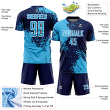 Load image into Gallery viewer, Custom Navy Sky Blue-White Abstract Brush Stroke Sports Sublimation Soccer Uniform Jersey