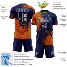 Загрузить изображение в средство просмотра галереи, Custom Navy Texas Orange-White Abstract Brush Stroke Sports Sublimation Soccer Uniform Jersey