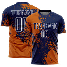 Загрузить изображение в средство просмотра галереи, Custom Navy Texas Orange-White Abstract Brush Stroke Sports Sublimation Soccer Uniform Jersey
