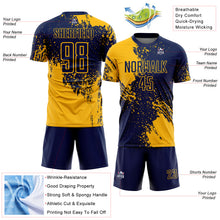 Загрузить изображение в средство просмотра галереи, Custom Navy Gold Abstract Brush Stroke Sports Sublimation Soccer Uniform Jersey