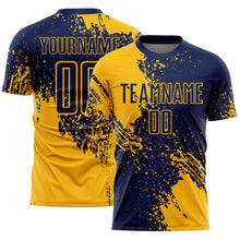 Загрузить изображение в средство просмотра галереи, Custom Navy Gold Abstract Brush Stroke Sports Sublimation Soccer Uniform Jersey