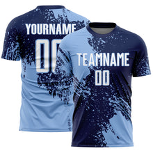 Загрузить изображение в средство просмотра галереи, Custom Navy White-Light Blue Abstract Brush Stroke Sports Sublimation Soccer Uniform Jersey