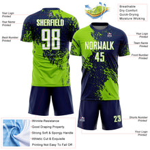Load image into Gallery viewer, Custom Navy White-Neon Green Abstract Brush Stroke Sports Sublimation Soccer Uniform Jersey
