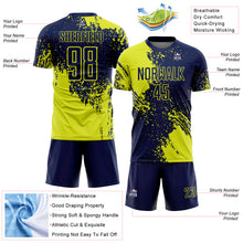 Загрузить изображение в средство просмотра галереи, Custom Navy Neon Yellow Abstract Brush Stroke Sports Sublimation Soccer Uniform Jersey