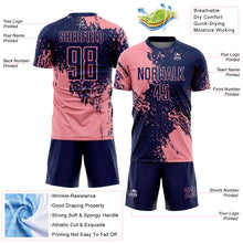 Загрузить изображение в средство просмотра галереи, Custom Navy Medium Pink Abstract Brush Stroke Sports Sublimation Soccer Uniform Jersey