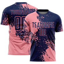 Загрузить изображение в средство просмотра галереи, Custom Navy Medium Pink Abstract Brush Stroke Sports Sublimation Soccer Uniform Jersey