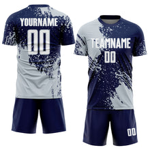 Загрузить изображение в средство просмотра галереи, Custom Navy White-Silver Abstract Brush Stroke Sports Sublimation Soccer Uniform Jersey