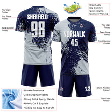 Загрузить изображение в средство просмотра галереи, Custom Navy White-Silver Abstract Brush Stroke Sports Sublimation Soccer Uniform Jersey