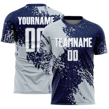 Загрузить изображение в средство просмотра галереи, Custom Navy White-Silver Abstract Brush Stroke Sports Sublimation Soccer Uniform Jersey