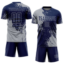 Загрузить изображение в средство просмотра галереи, Custom Navy Gray Abstract Brush Stroke Sports Sublimation Soccer Uniform Jersey