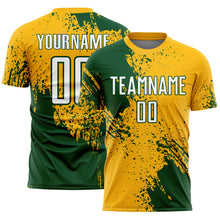 Laden Sie das Bild in den Galerie-Viewer, Custom Gold White-Green Abstract Brush Stroke Sports Sublimation Soccer Uniform Jersey