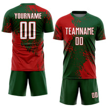 Laden Sie das Bild in den Galerie-Viewer, Custom Green White-Red Abstract Brush Stroke Sports Sublimation Soccer Uniform Jersey