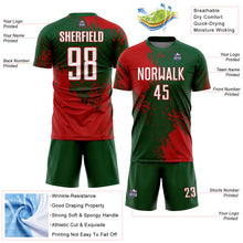Laden Sie das Bild in den Galerie-Viewer, Custom Green White-Red Abstract Brush Stroke Sports Sublimation Soccer Uniform Jersey