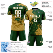 Charger l'image dans la galerie, Custom Green White-Old Gold Abstract Brush Stroke Sports Sublimation Soccer Uniform Jersey