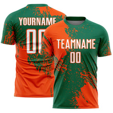 Загрузить изображение в средство просмотра галереи, Custom Kelly Green White-Orange Abstract Brush Stroke Sports Sublimation Soccer Uniform Jersey