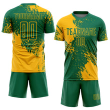 Загрузить изображение в средство просмотра галереи, Custom Kelly Green Gold Abstract Brush Stroke Sports Sublimation Soccer Uniform Jersey